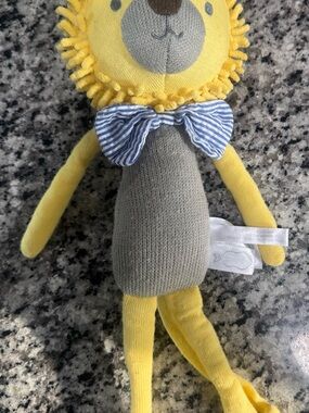 The Peanut Shell Plush Yellow Leon Lion Stuffed Animal Blue Stripe Bow Tie 16 In